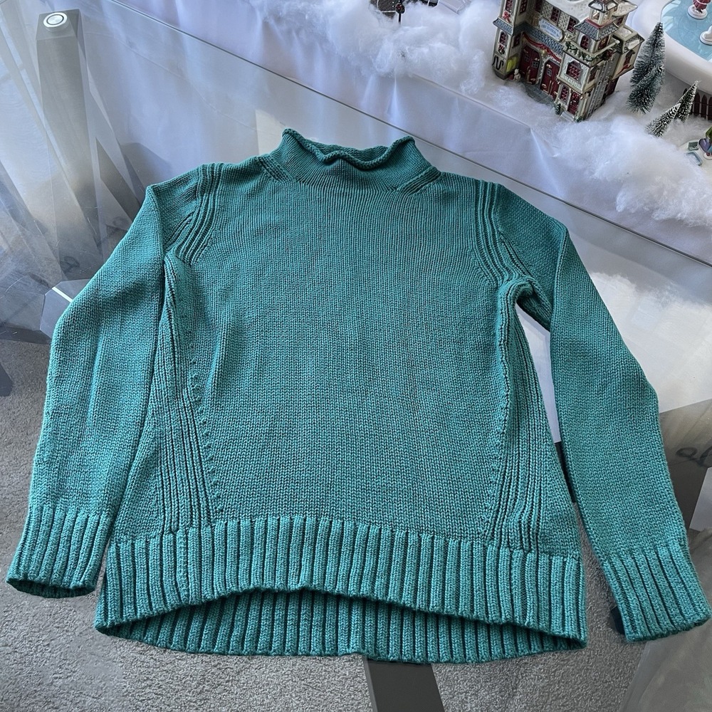 J Crew Sweater Womens Chuncky‎ Knit Fisherman Oarsman Roll Neck Size M Green VTG